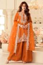 Sunset Orange Silk Embroidered  Kurta Set