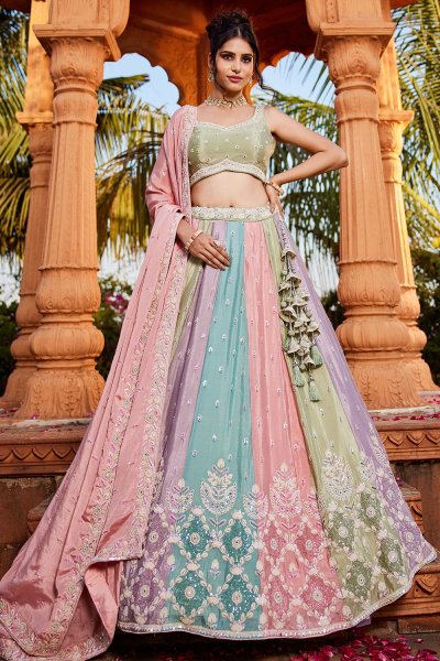 Multicolor Chiffon Embroidered Lehenga Set