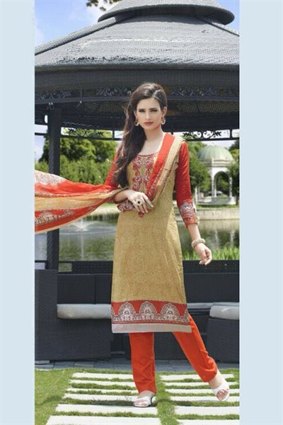 Greenish Brown Color Printed Pure Cotton Salwar Kameez